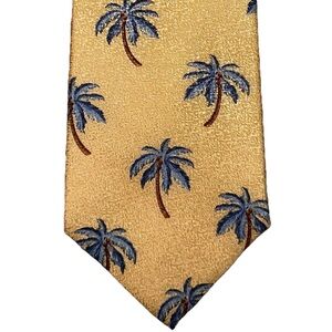 Men's TANGO 100% Silk Tie  Palm Tree Print Blue Tan Yellow 4”